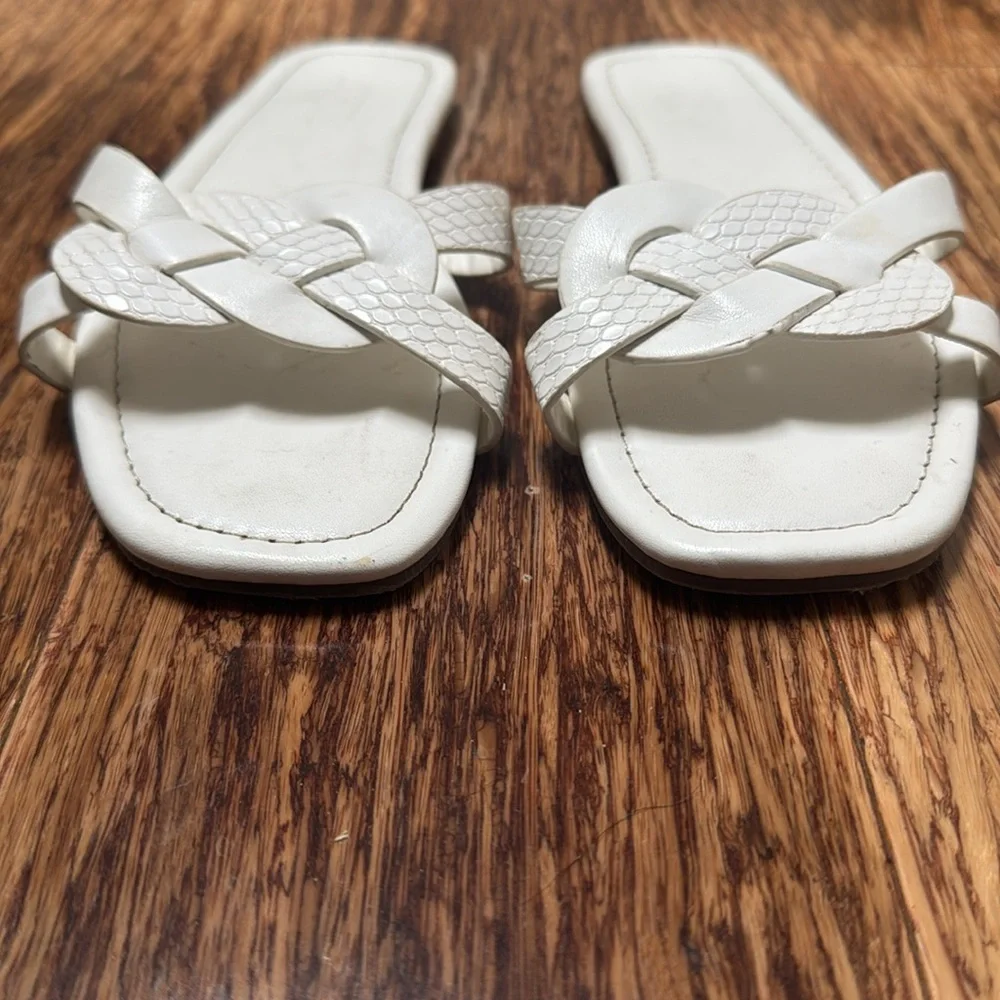LOFT white vegan leather braided textured snake print slide sandals size 6 - Picture 3 of 9